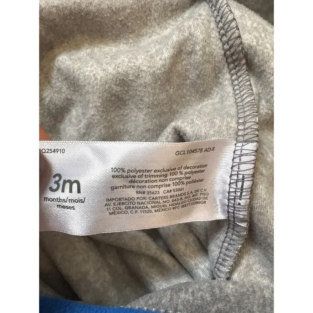 Carter’s Grey & Blue Fuzzy Hooded One Piece, Size 3M